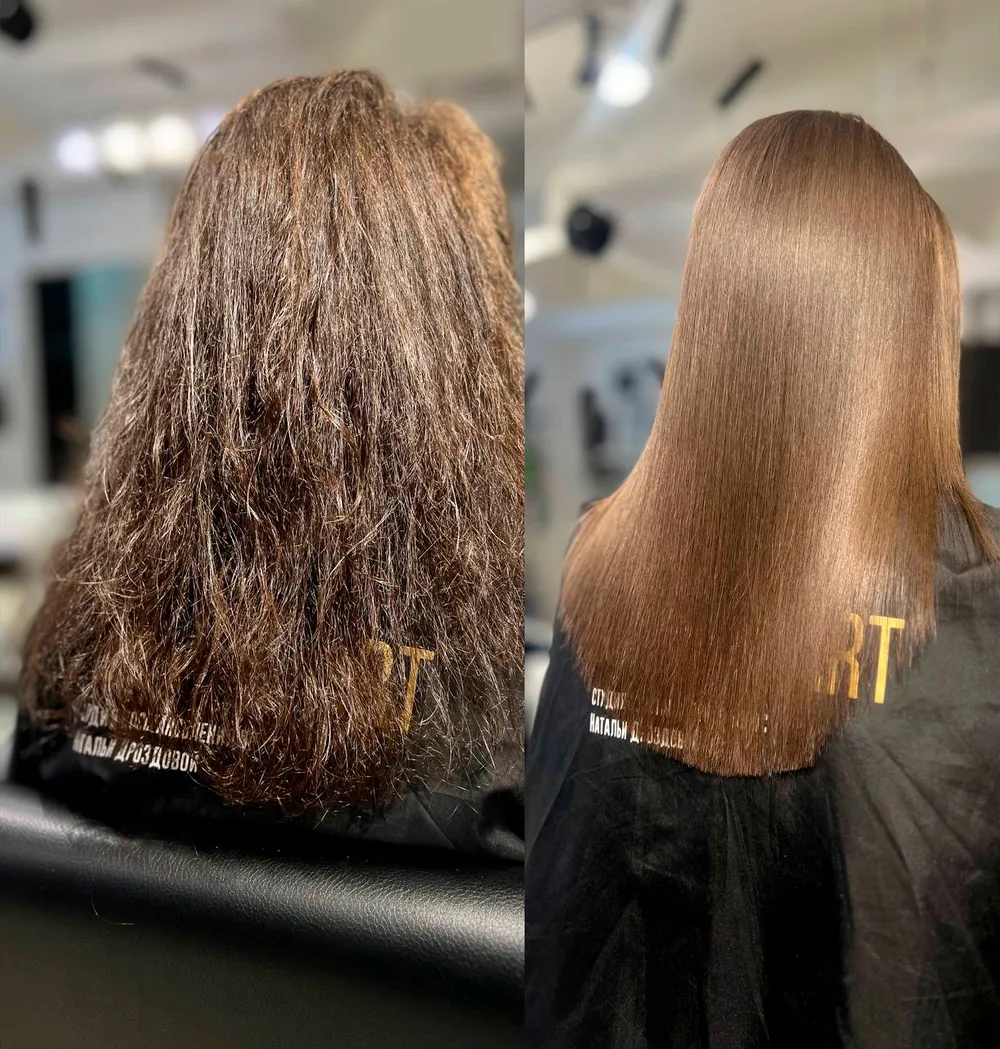 Кератинове випрямлення волосся до та після — KERATIN ART Київ